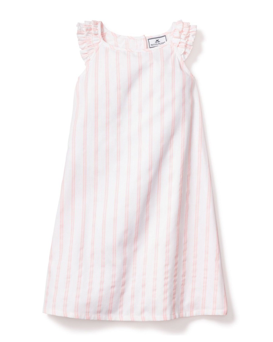 Kids Petite Plume Nightgowns | Girl'S Twill Amelie Nightgown In Pink And White Stripe