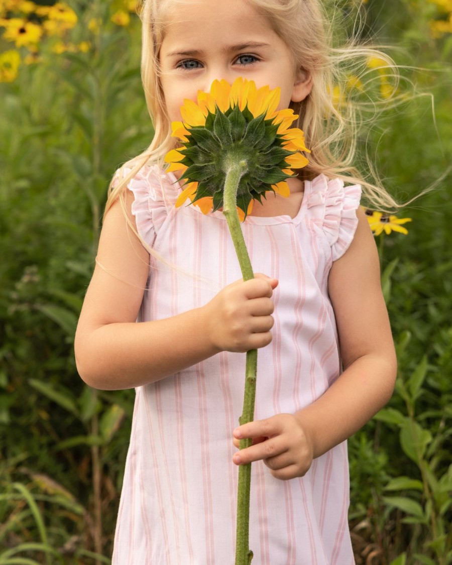 Kids Petite Plume Nightgowns | Girl'S Twill Amelie Nightgown In Pink And White Stripe