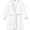 Men Petite Plume | Men'S Flannel Robe In White With Navy Piping