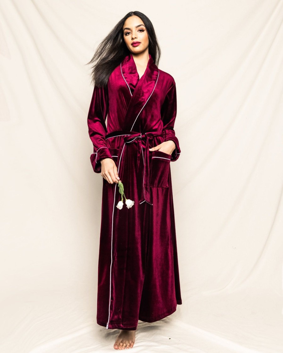 Women Petite Plume | Women'S Velour Robe In Royal Garnet