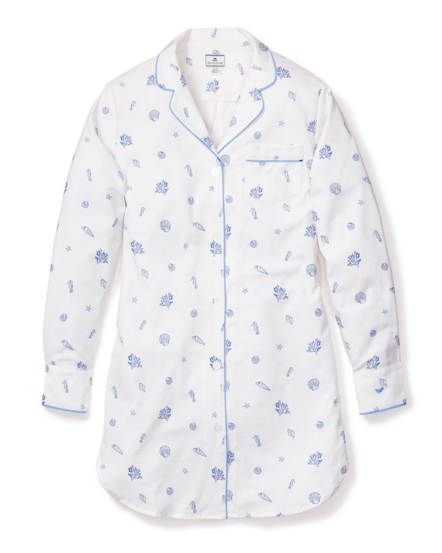 Women Petite Plume | Women'S Twill Nightshirt In Suffolk Seashells