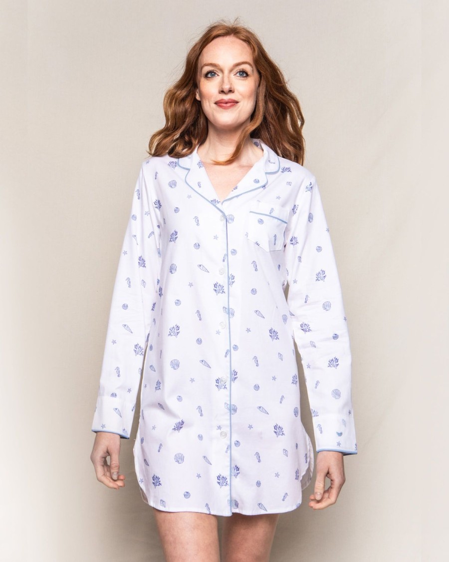 Women Petite Plume | Women'S Twill Nightshirt In Suffolk Seashells