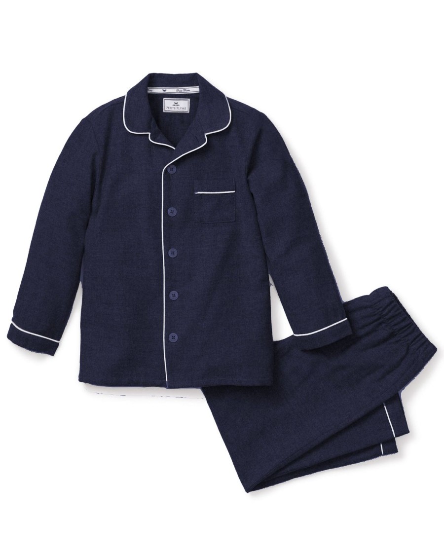 Kids Petite Plume Pajamas | Kid'S Flannel Pajama Set In Navy