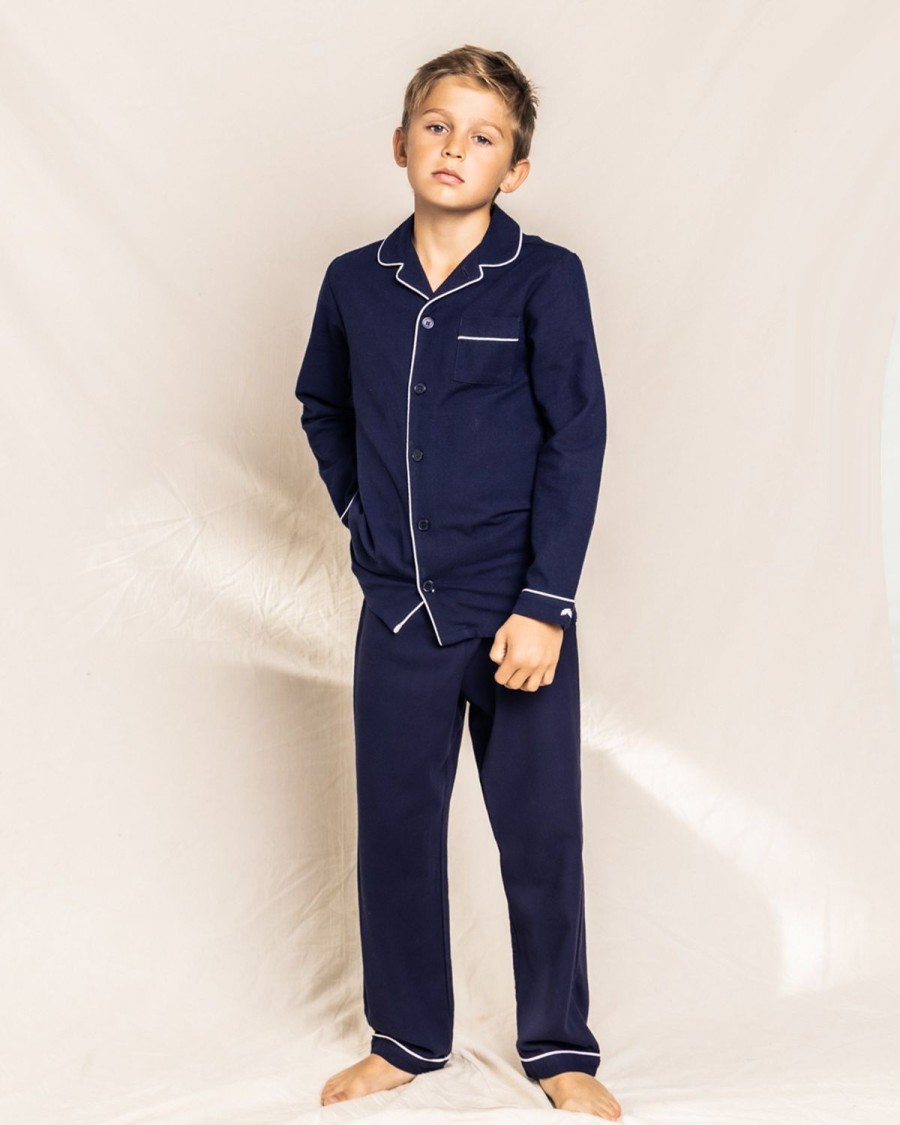 Kids Petite Plume Pajamas | Kid'S Flannel Pajama Set In Navy