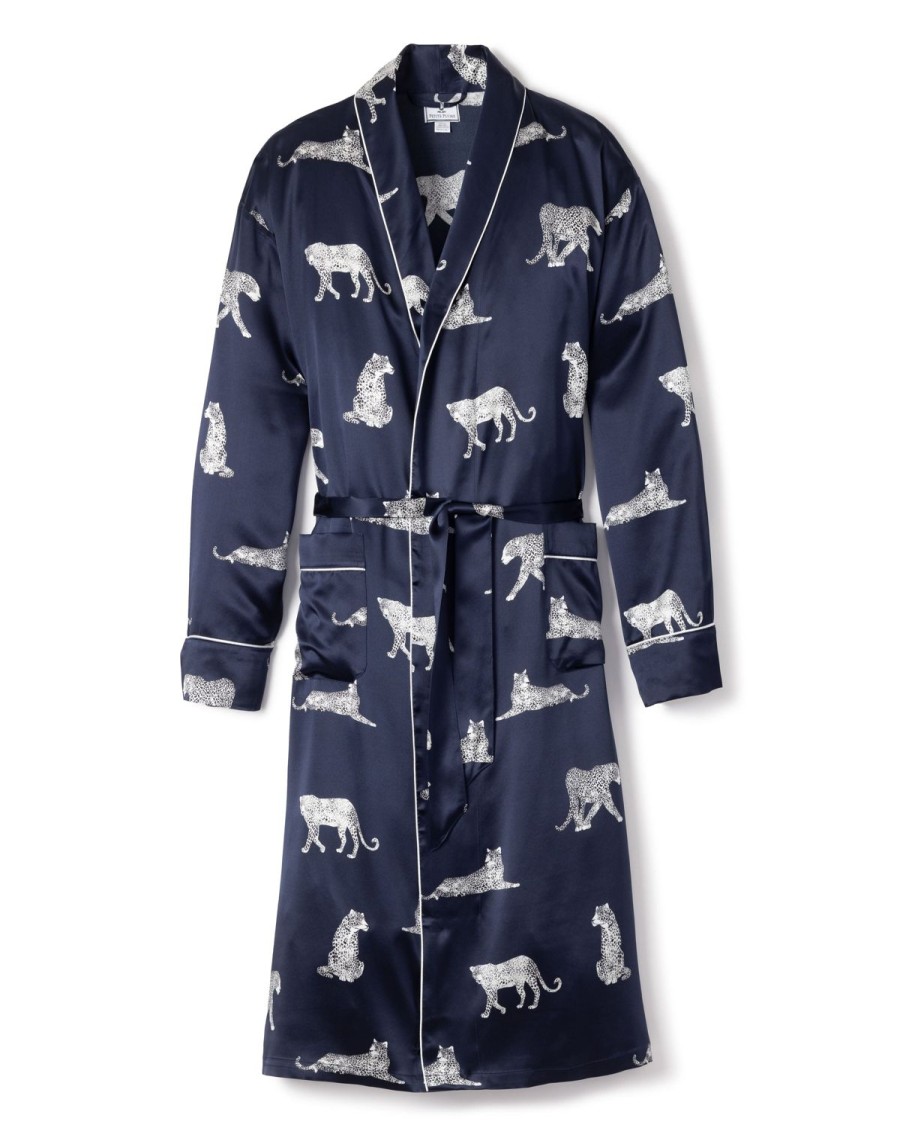 Men Petite Plume | Men'S Silk Long Robe In Panthere De Nuit