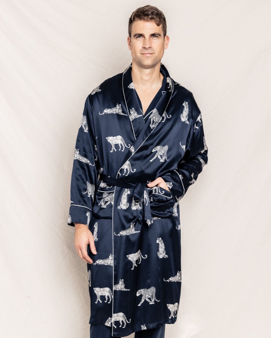 Men Petite Plume | Men'S Silk Long Robe In Panthere De Nuit