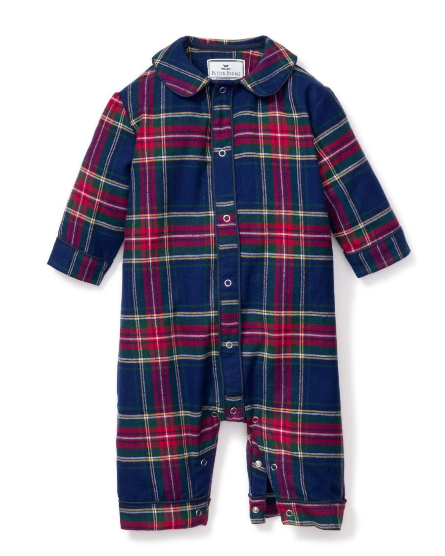 Kids Petite Plume Rompers | Baby'S Flannel Cambridge Romper In Windsor Tartan