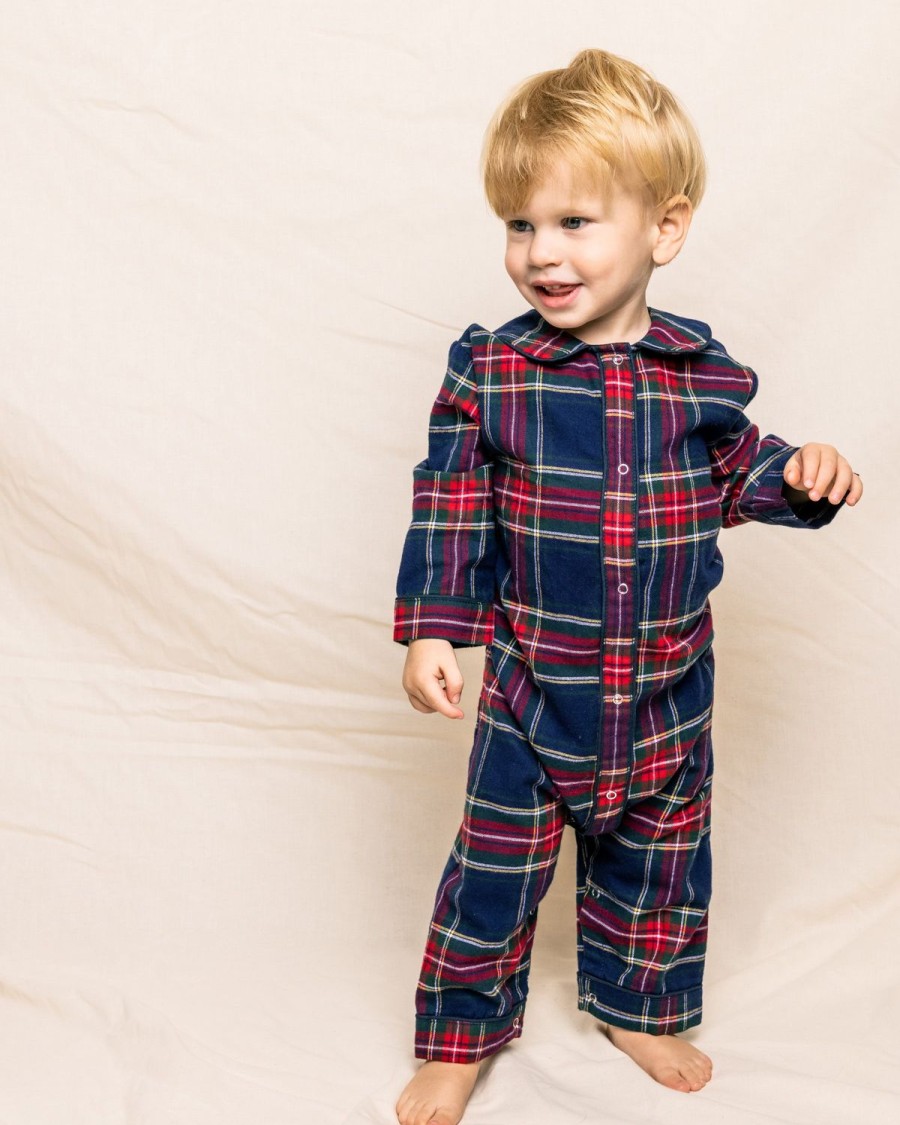 Kids Petite Plume Rompers | Baby'S Flannel Cambridge Romper In Windsor Tartan