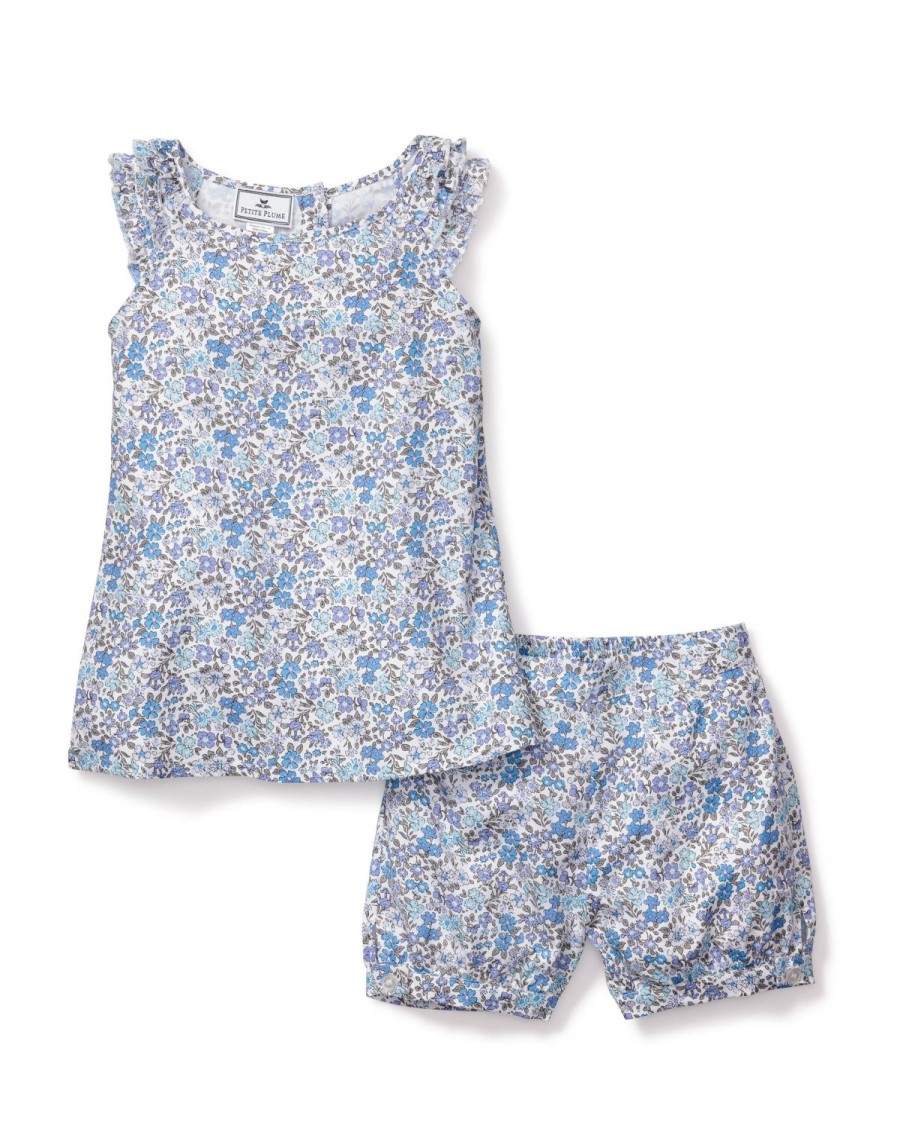 Kids Petite Plume Pajamas | Girl'S Twill Amelie Short Set In Fleur D'Azur