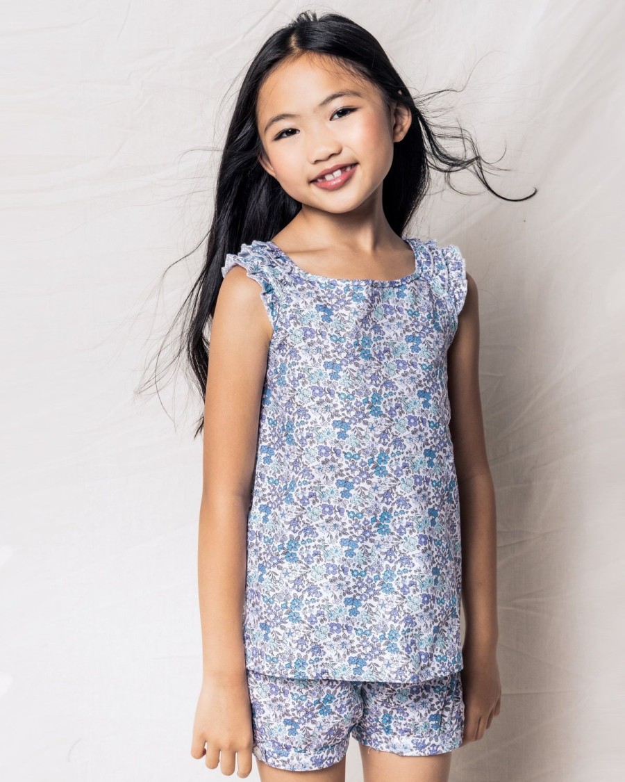 Kids Petite Plume Pajamas | Girl'S Twill Amelie Short Set In Fleur D'Azur