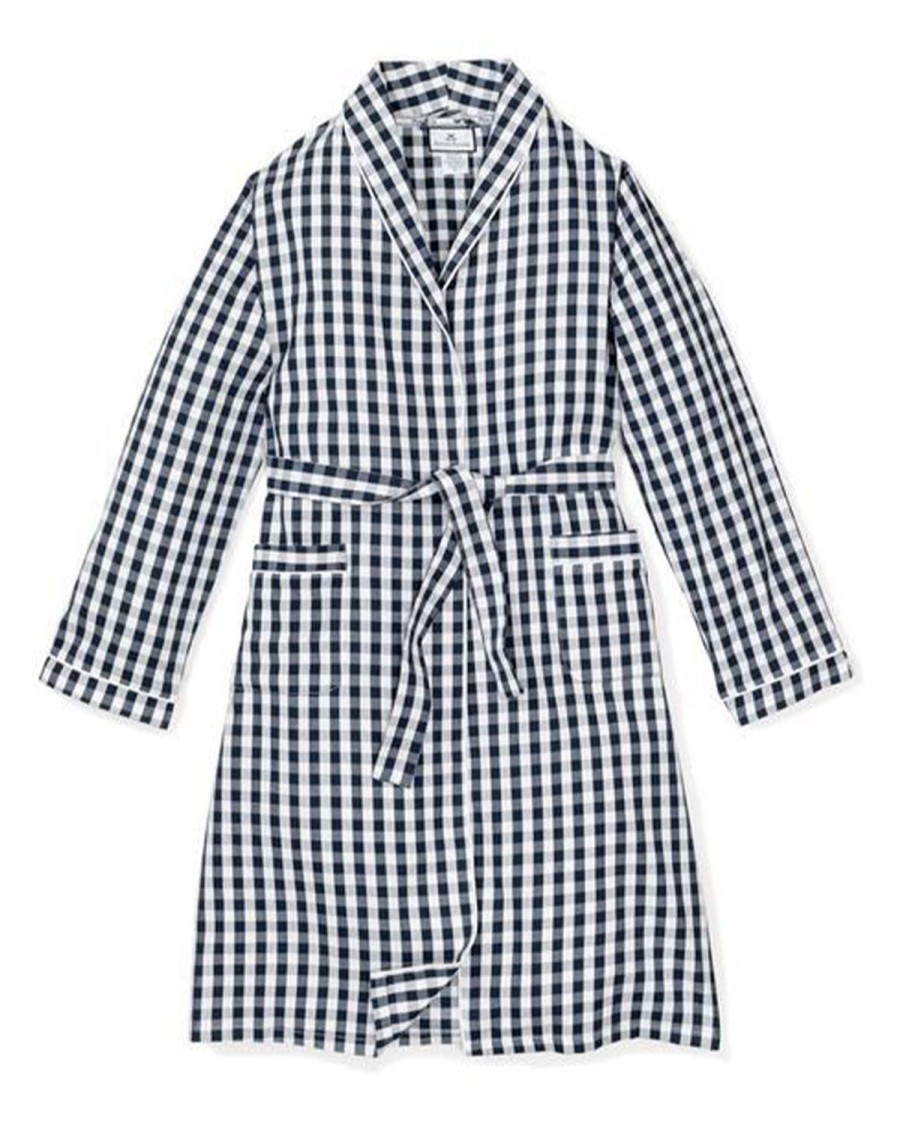 Men Petite Plume | Men'S Flannel Robe In Navy Gingham