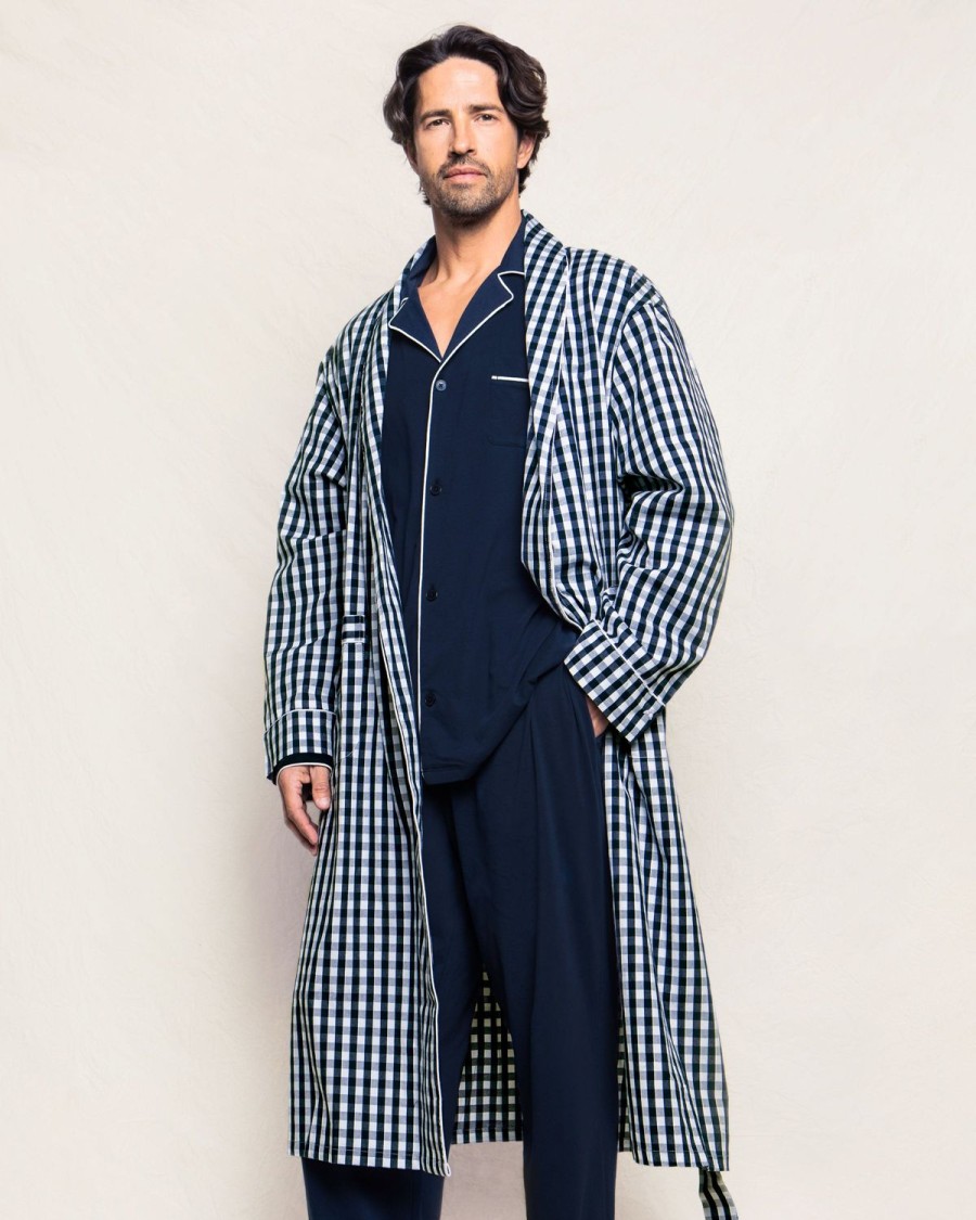 Men Petite Plume | Men'S Flannel Robe In Navy Gingham