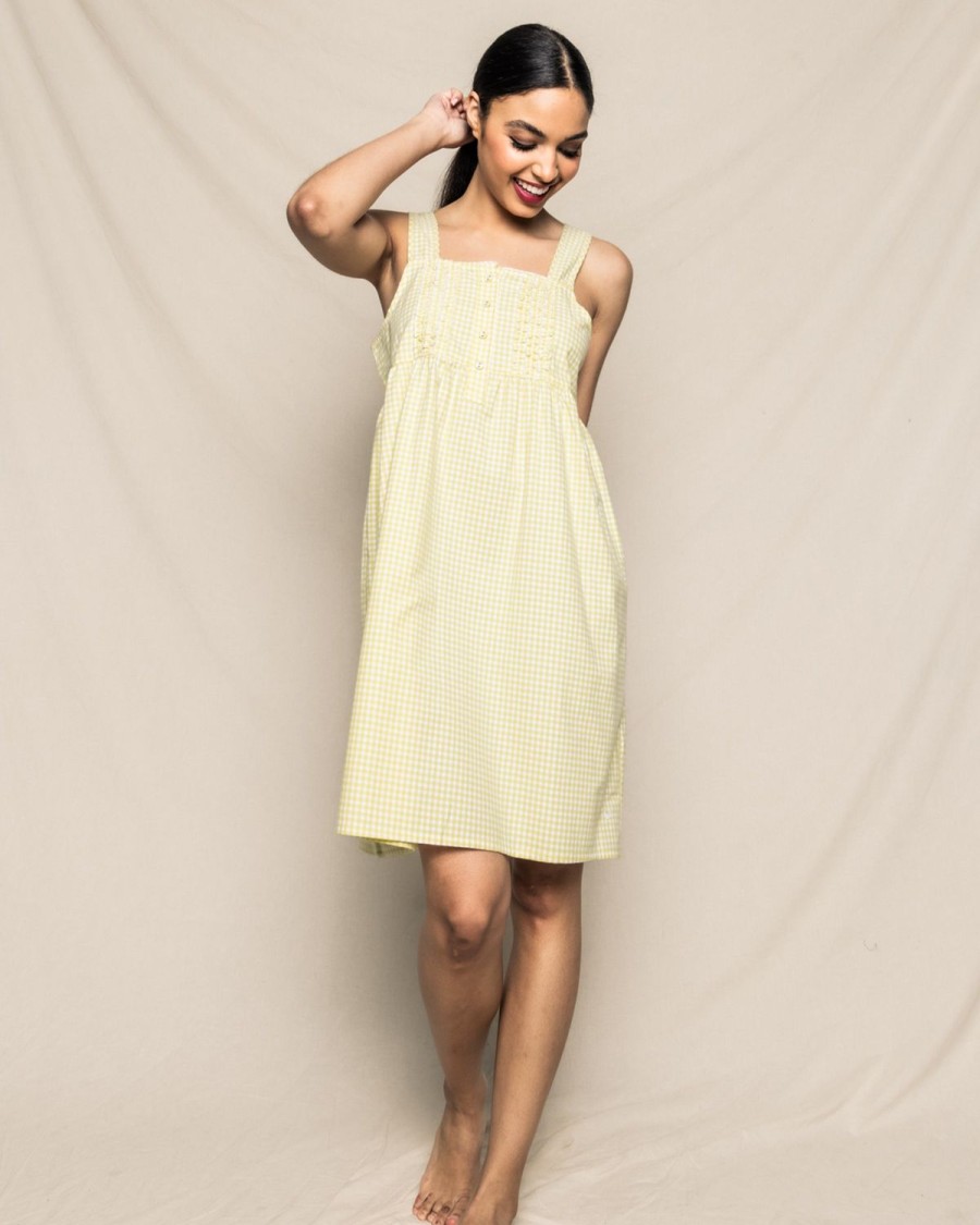 Women Petite Plume | Women'S Twill Charlotte Nightgown In Yellow Gingham