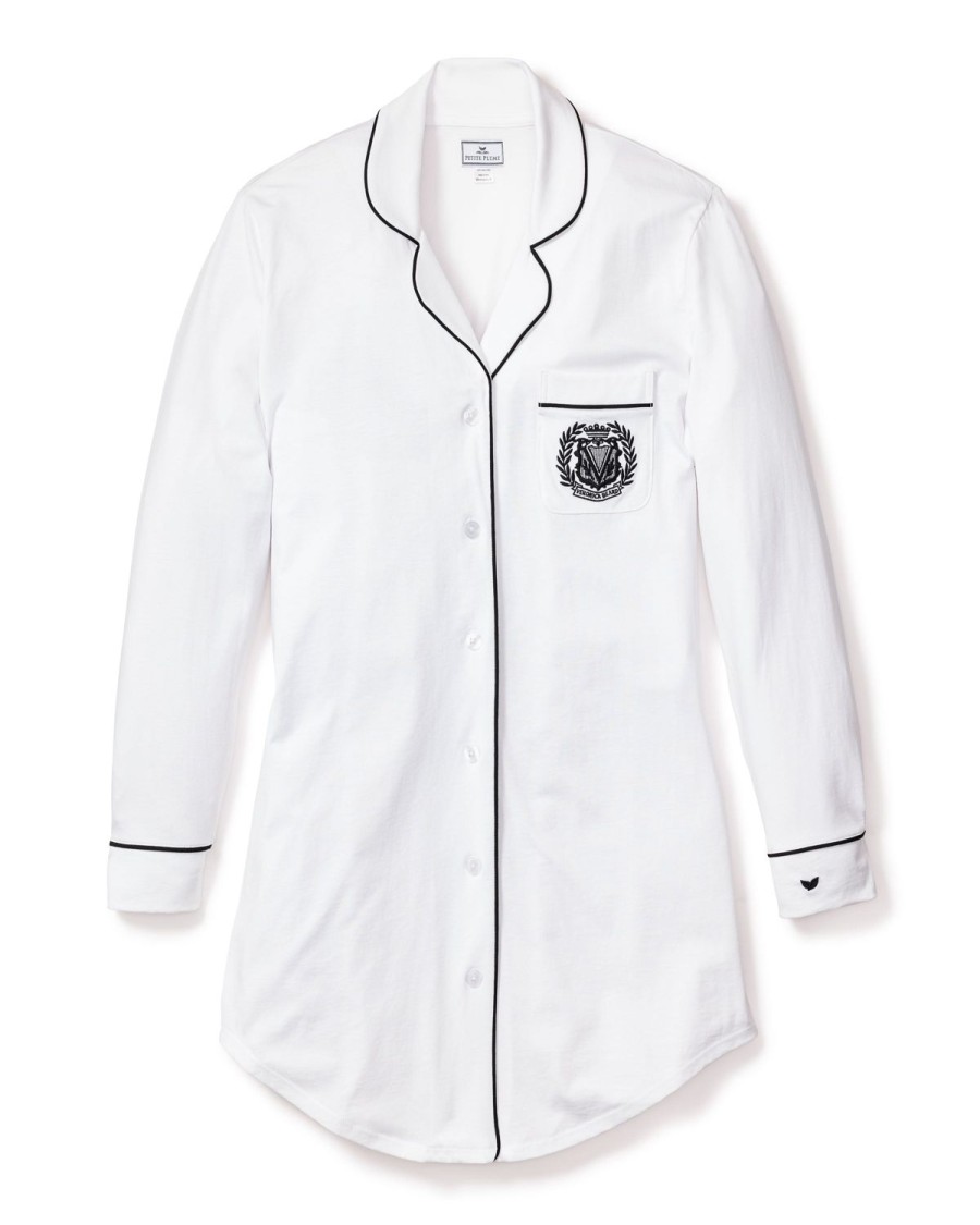 Women Petite Plume | Veronica Beard X Petite Plume Women'S Pima Nightshirt With Embroidery In White