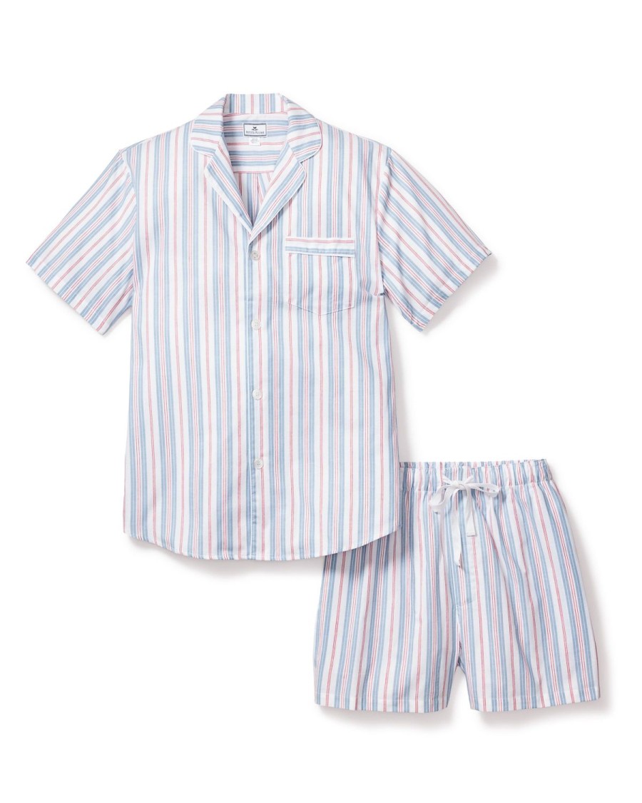 Men Petite Plume | Men'S Twill Pajama Short Set In Vintage French Stripes