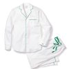 Men Petite Plume | Men'S Twill Pajama Set In White With Green Piping