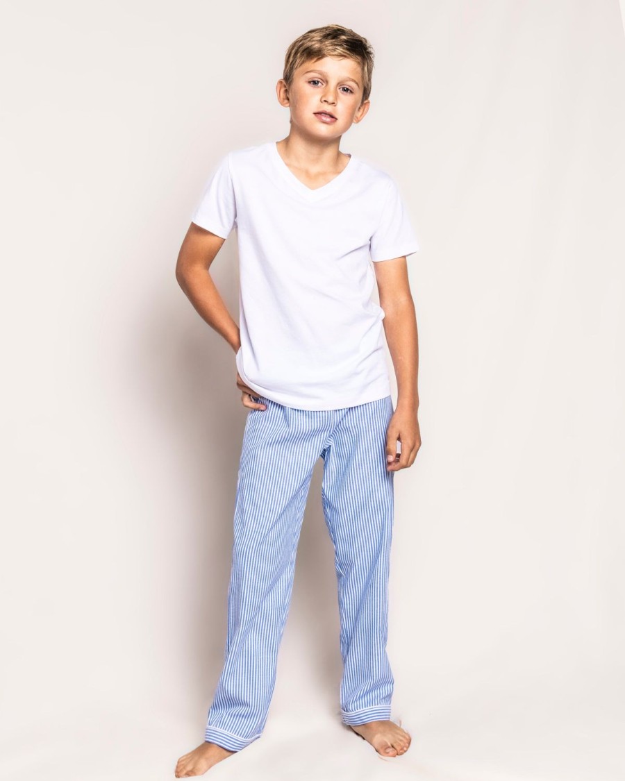 Kids Petite Plume Pajamas | Kid'S Twill Pajama Pants In French Blue Seersucker