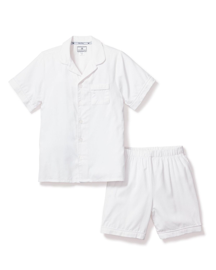 Kids Petite Plume Pajamas | Kid'S Twill Pajama Short Set In White