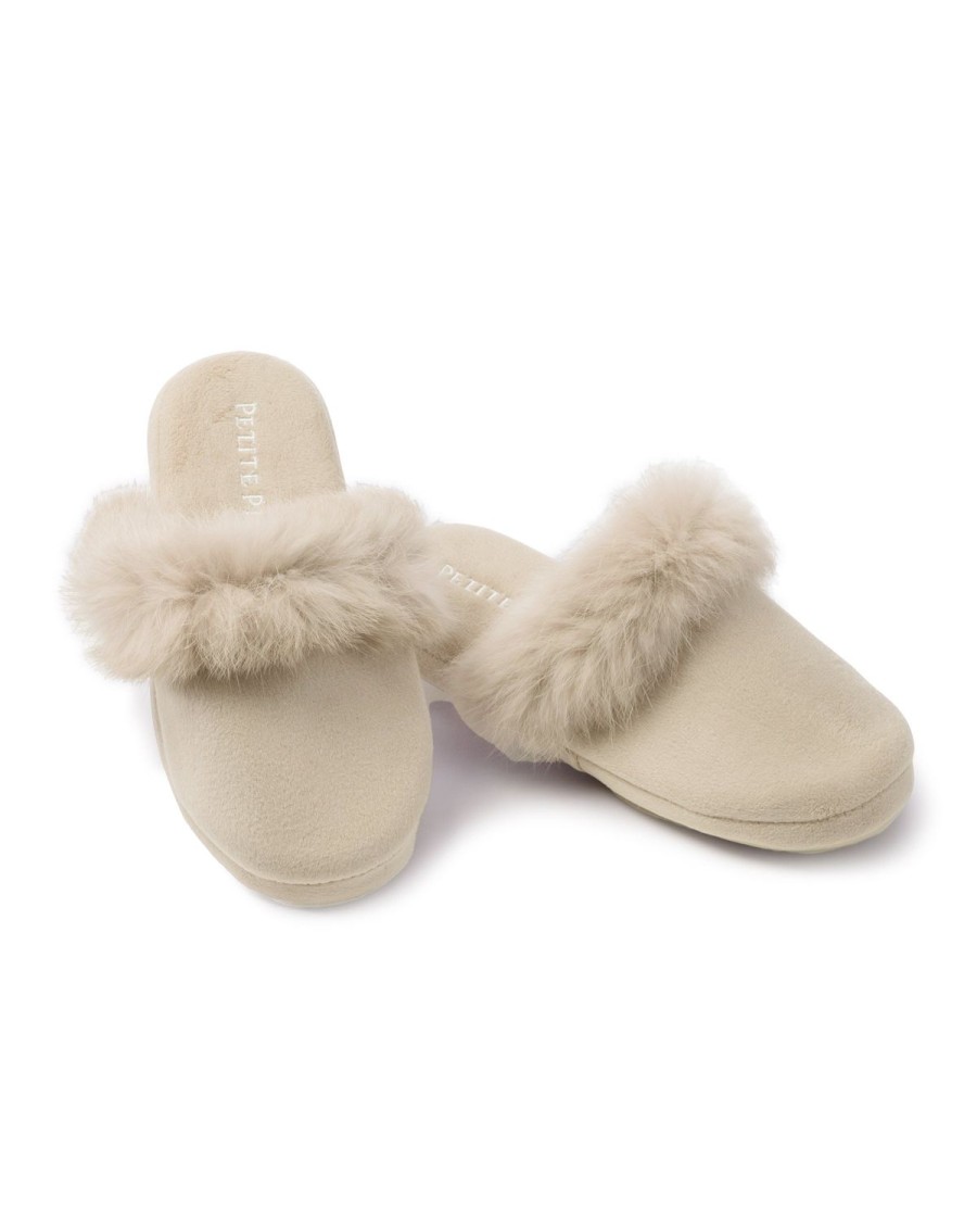 Women Petite Plume | Women'S Faux Fur Trim Slipper In Beige