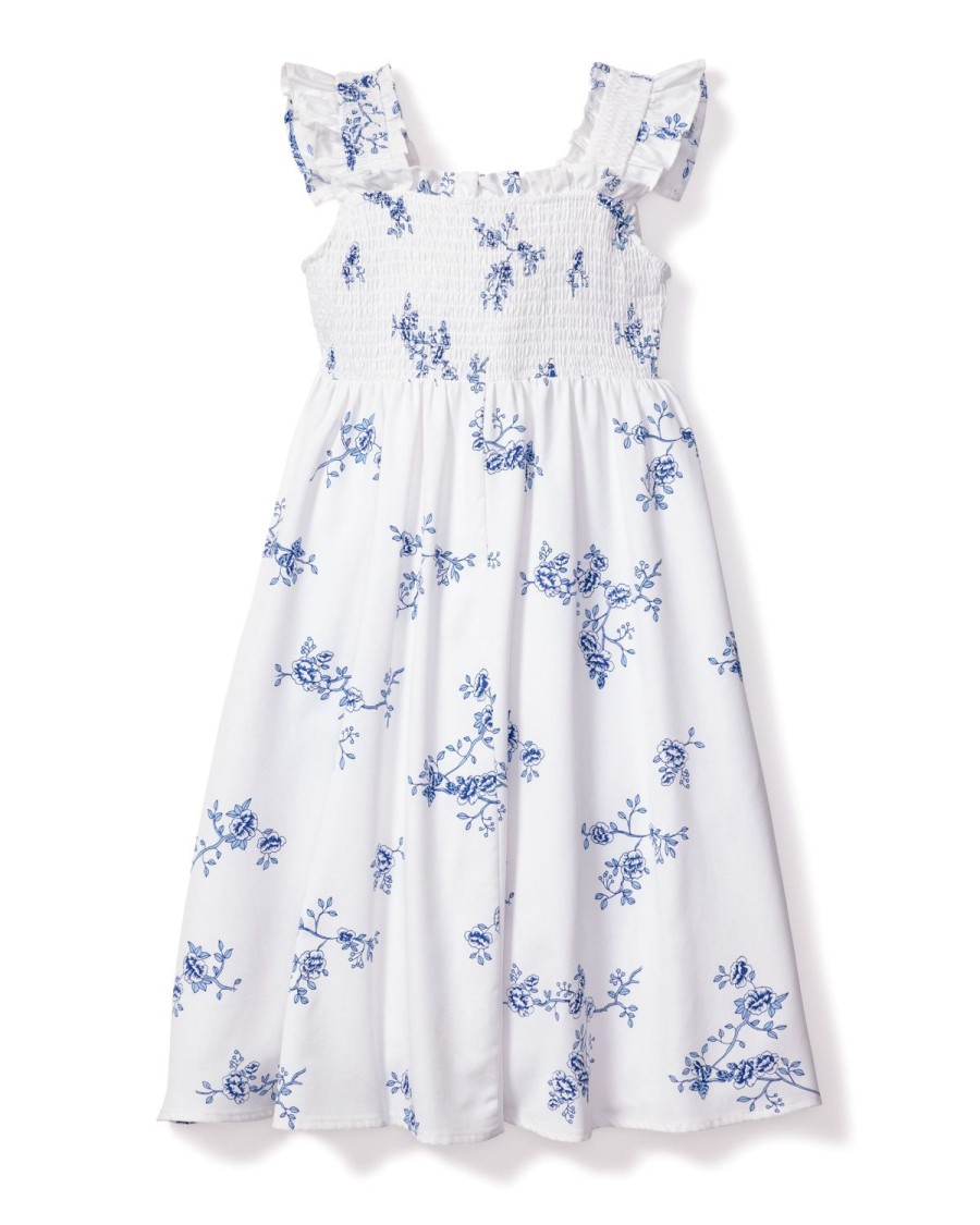 Kids Petite Plume Daywear | Girl'S Twill Margaux Dress In Indigo Floral