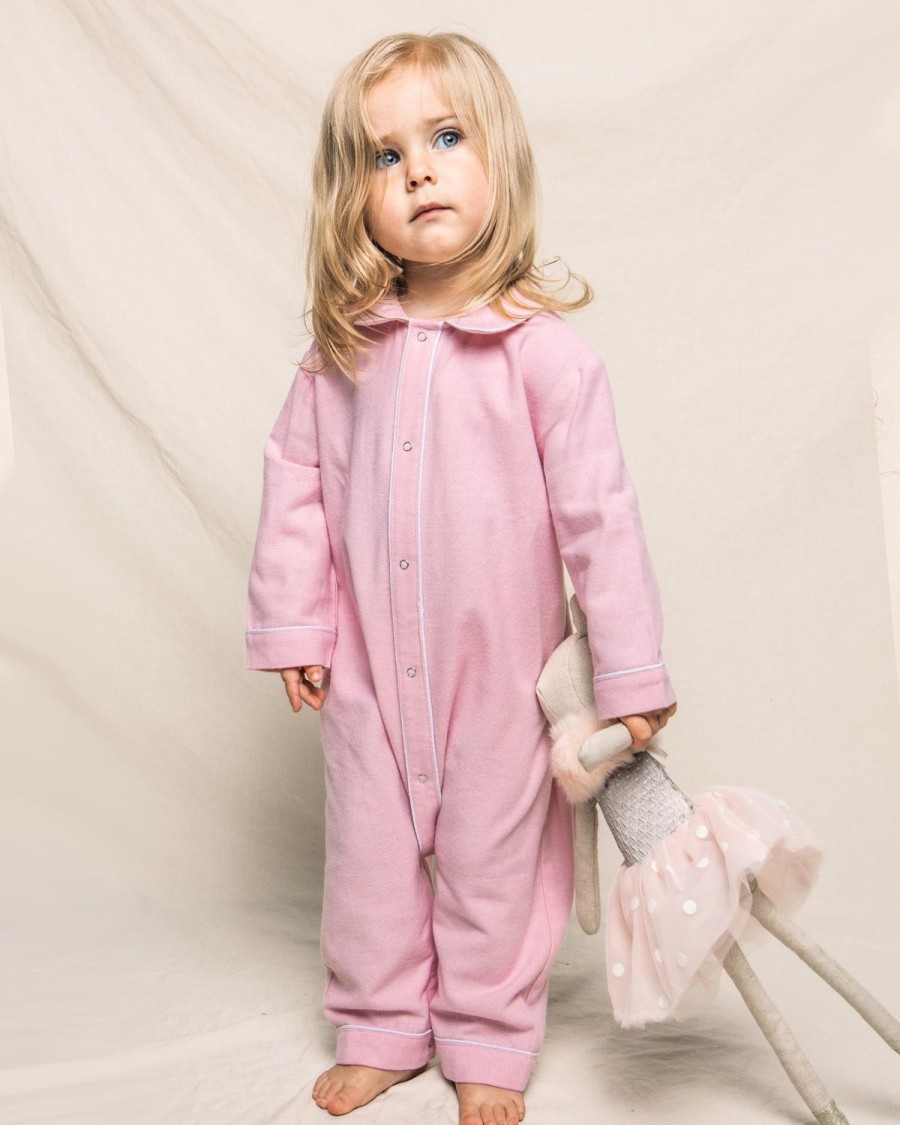 Kids Petite Plume Rompers | Baby'S Flannel Cambridge Romper In Pink