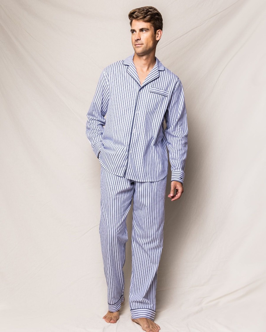 Men Petite Plume | Men'S Twill Pajama Set In Navy French Ticking