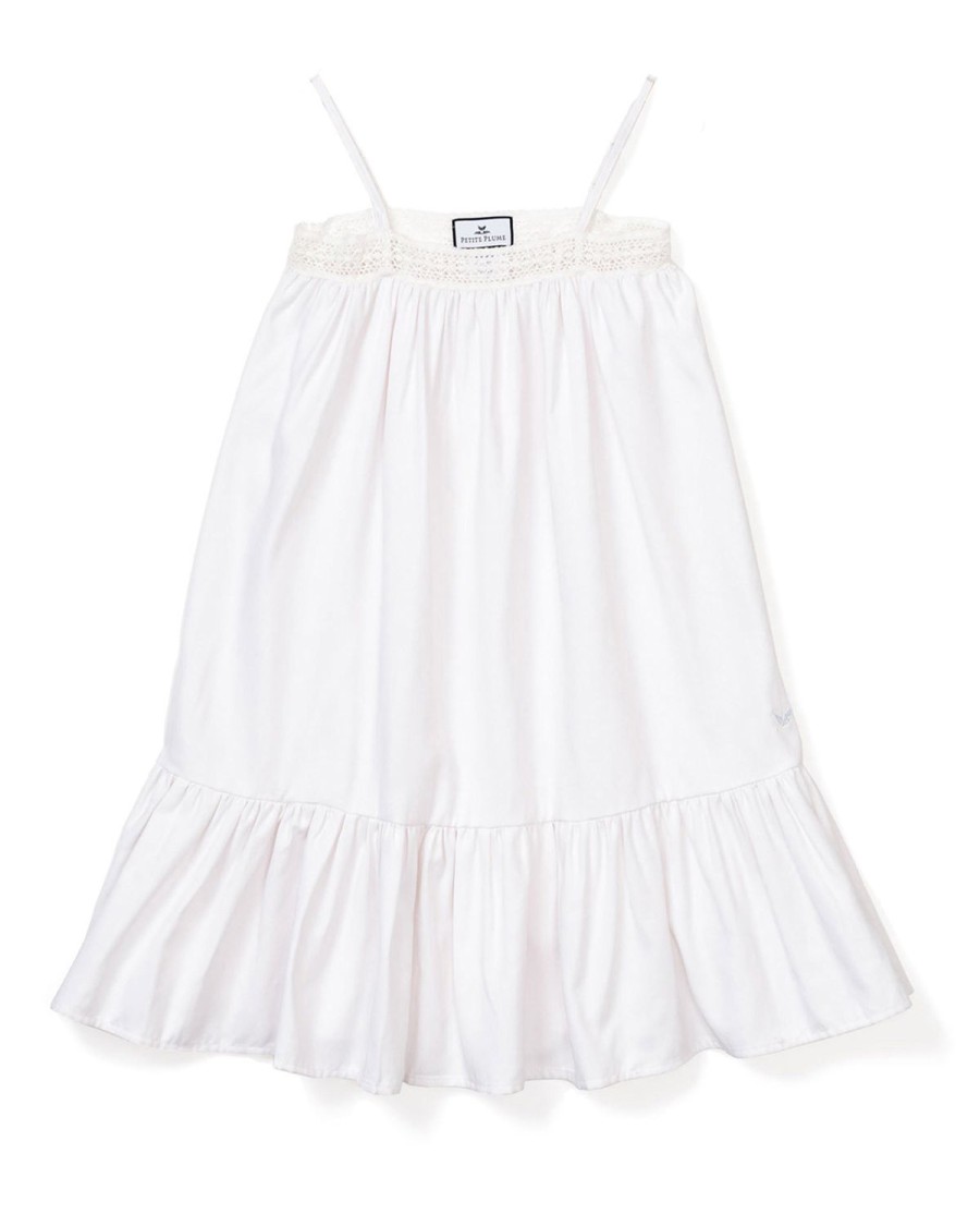 Kids Petite Plume Nightgowns | Girl'S Twill Lily Nightgown In White