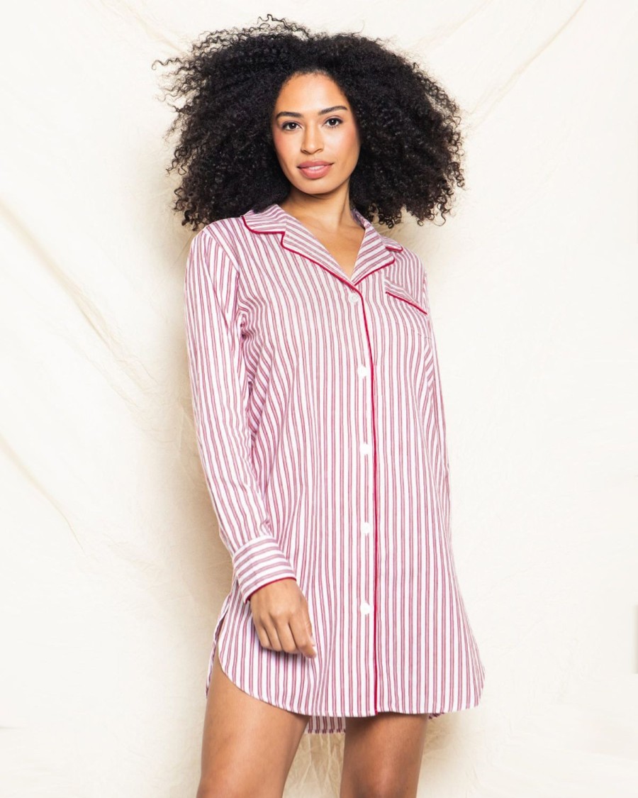 Women Petite Plume | Women'S Nightshirt In Antique Red Ticking