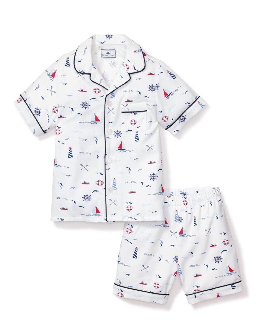 Kids Petite Plume Pajamas | Kid'S Twill Pajama Short Set In Sail Away