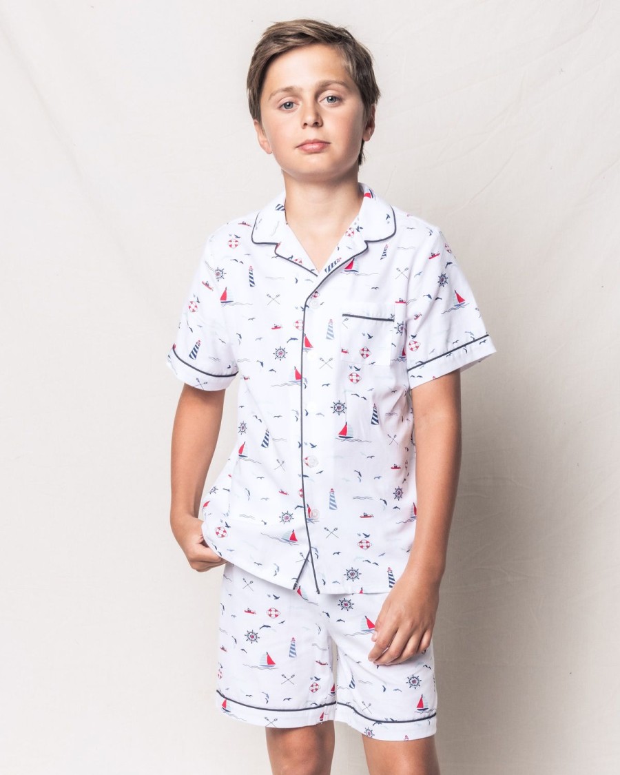 Kids Petite Plume Pajamas | Kid'S Twill Pajama Short Set In Sail Away