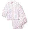 Women Petite Plume | Women'S Pima Wide Leg Pajama Set In Pink Stripe