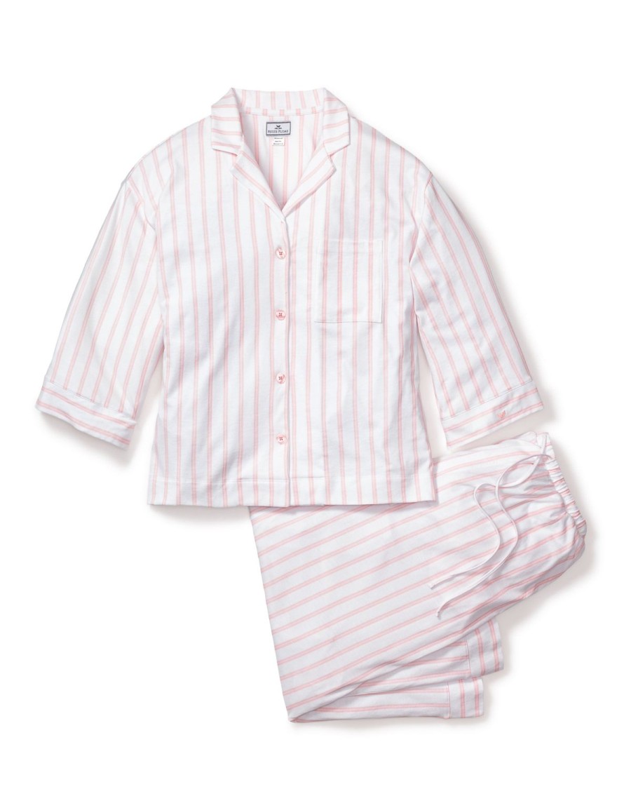 Women Petite Plume | Women'S Pima Wide Leg Pajama Set In Pink Stripe