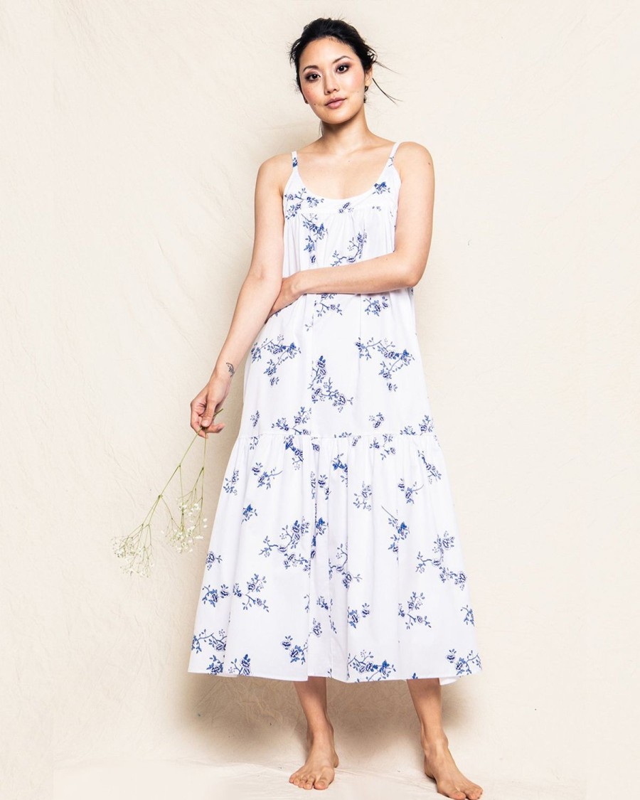 Women Petite Plume | Women'S Twill Chloe Nightgown In Indigo Floral