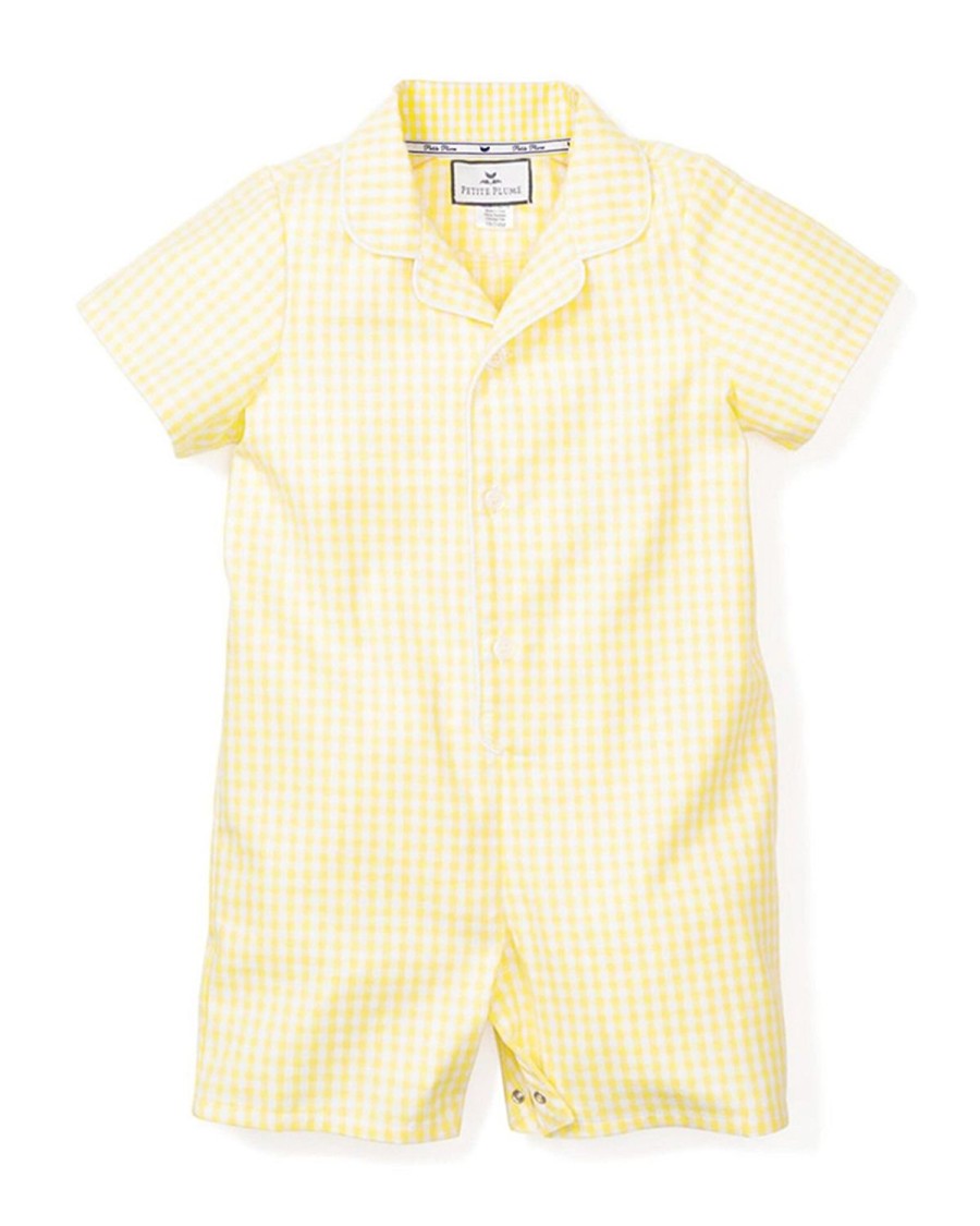 Kids Petite Plume Rompers | Baby'S Twill Summer Romper In Yellow Gingham