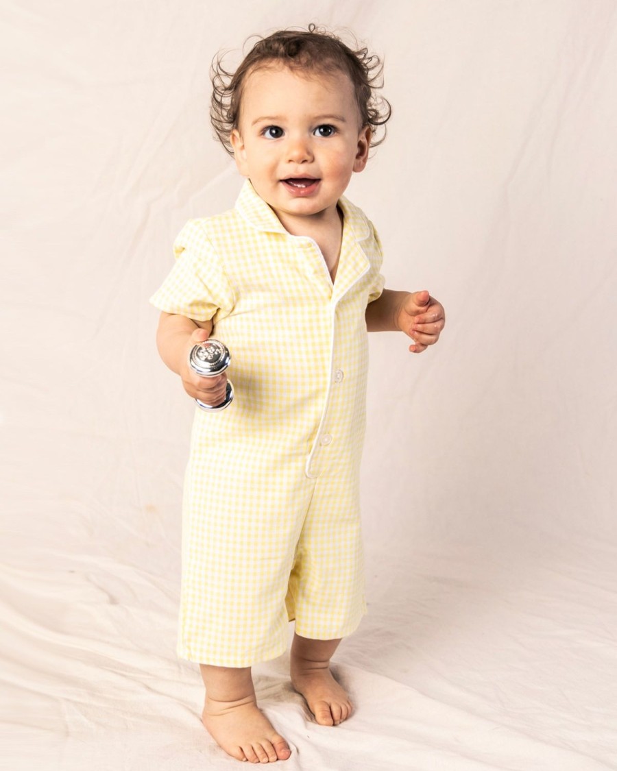 Kids Petite Plume Rompers | Baby'S Twill Summer Romper In Yellow Gingham