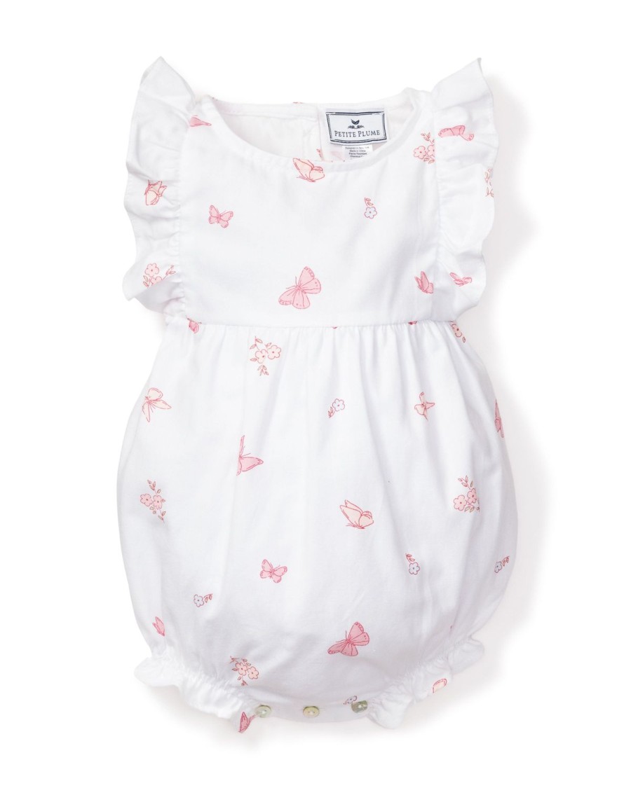 Kids Petite Plume Rompers | Baby'S Twill Ruffled Romper In Butterflies