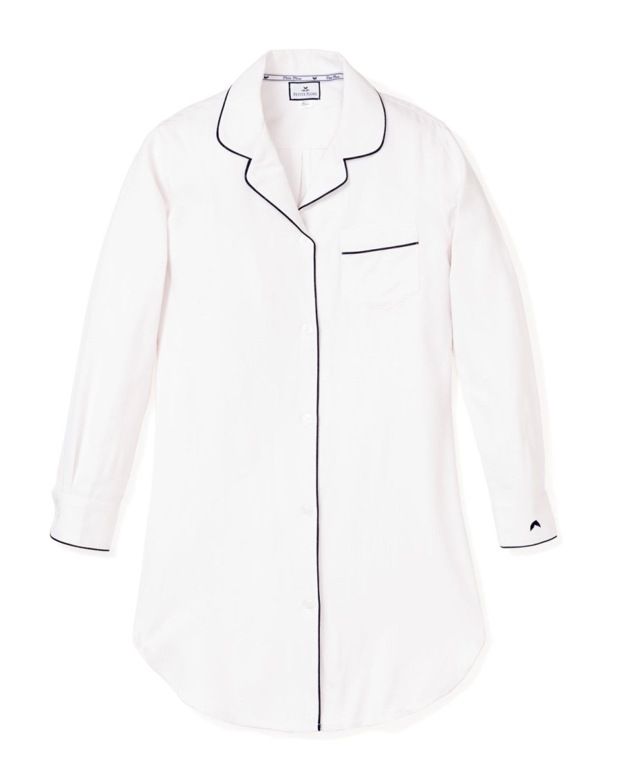 Women Petite Plume | Women'S Pima Nightshirt In White With Black Piping