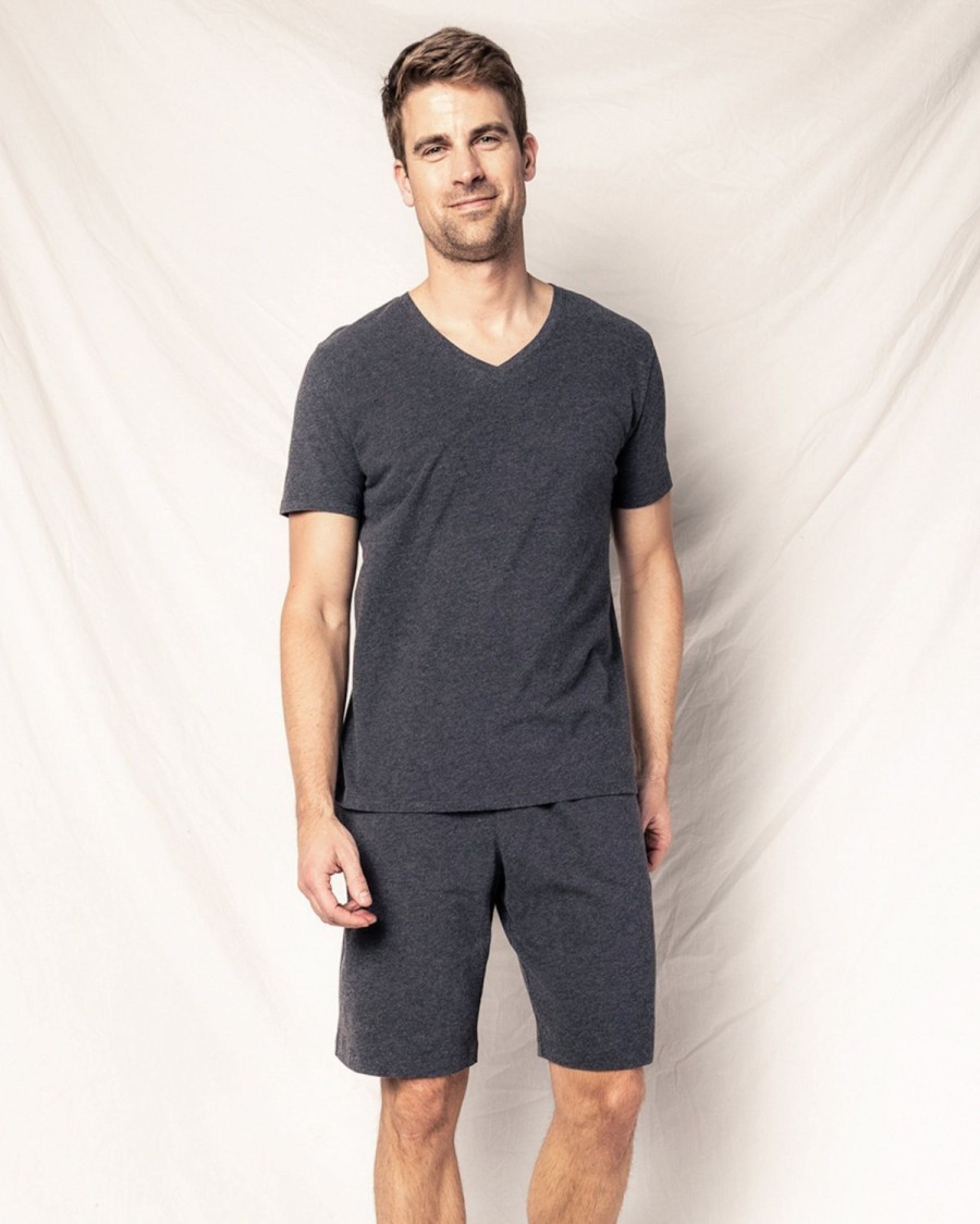 Men Petite Plume | Men'S Pima Grey V-Neck Top In Dark Heather