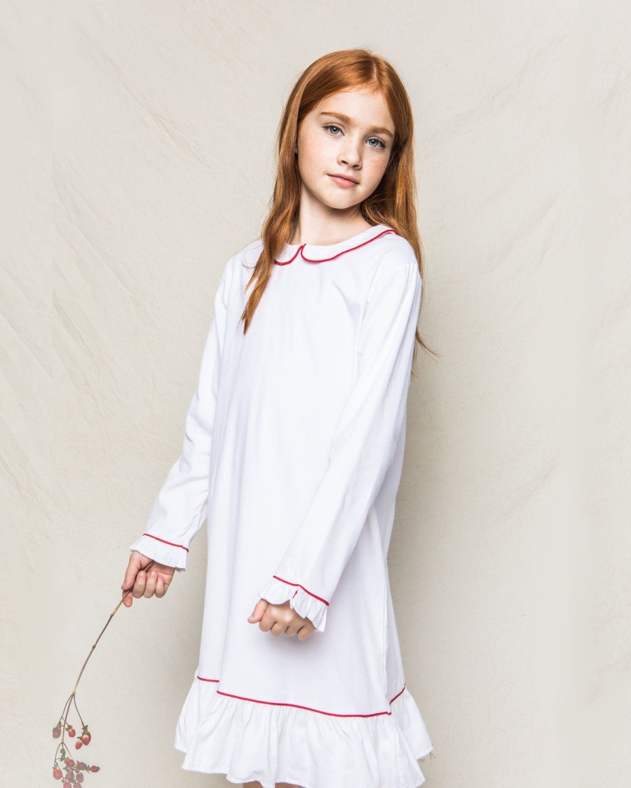 Kids Petite Plume Nightgowns | Children'S White Sophia Nightgown With Red Piping