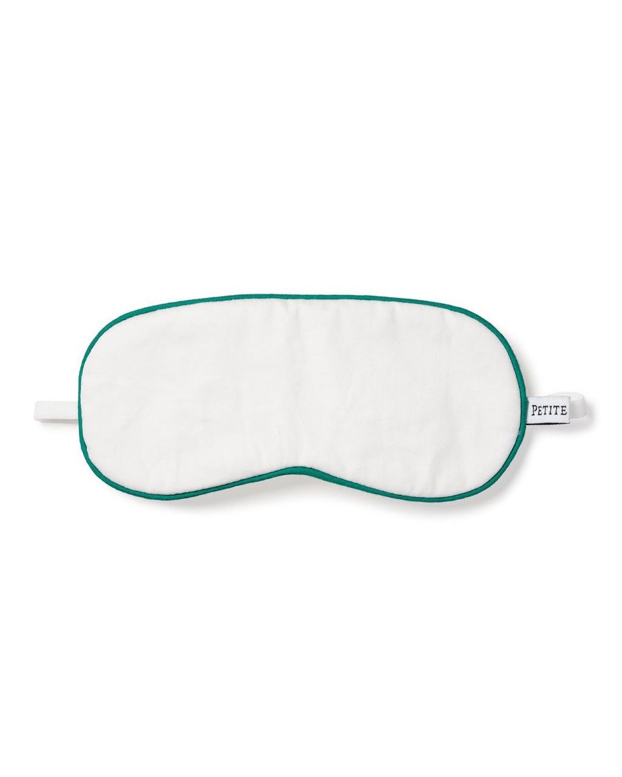 Kids Petite Plume Slippers & Accessories | Kid'S Sleep Mask In White With Green Piping