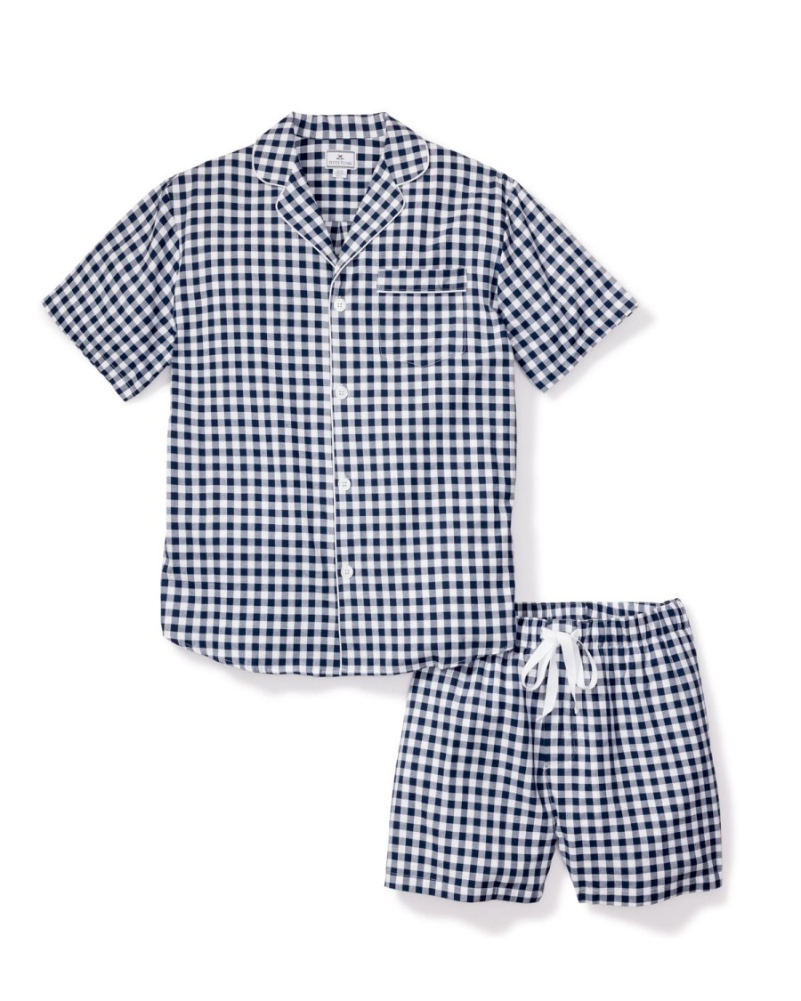 Men Petite Plume | Men'S Twill Pajama Short Set In Navy Gingham