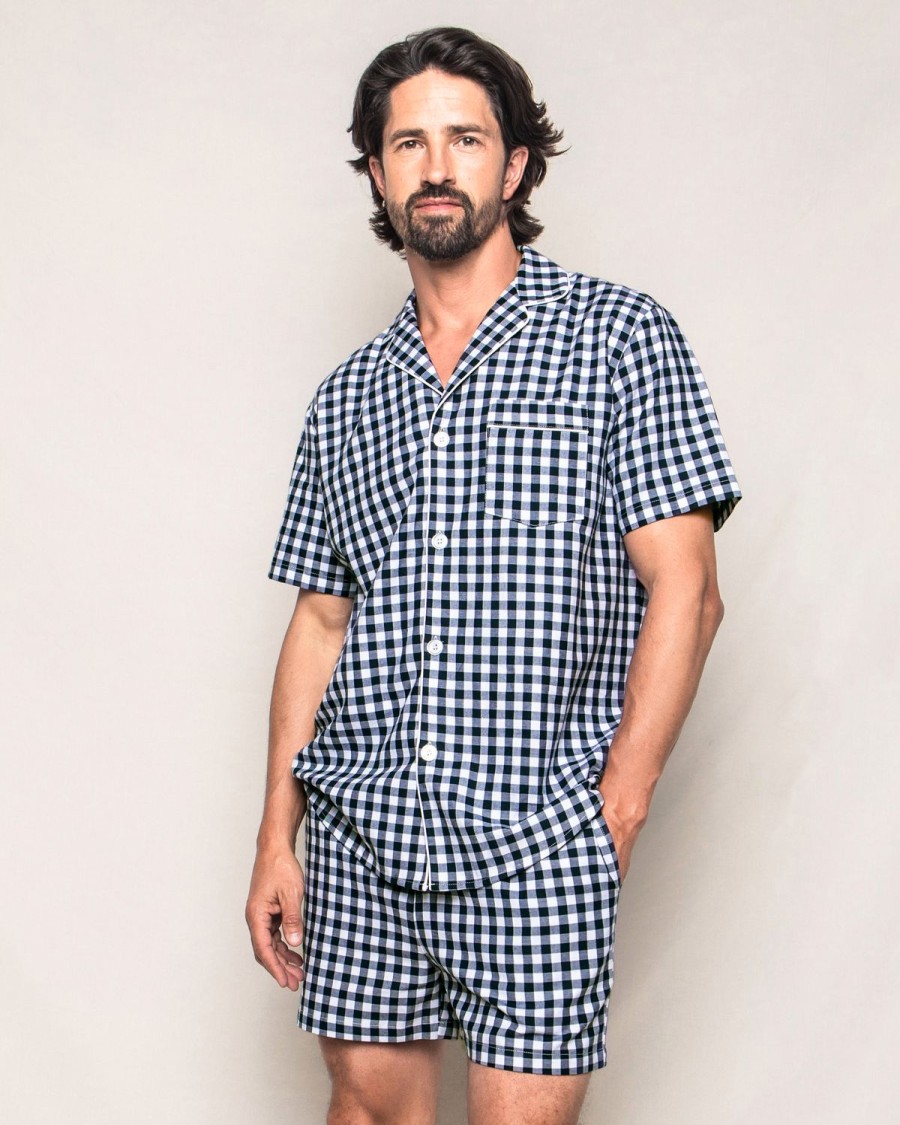 Men Petite Plume | Men'S Twill Pajama Short Set In Navy Gingham