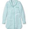 Women Petite Plume | Women'S Twill Nightshirt In Emerald Ticking