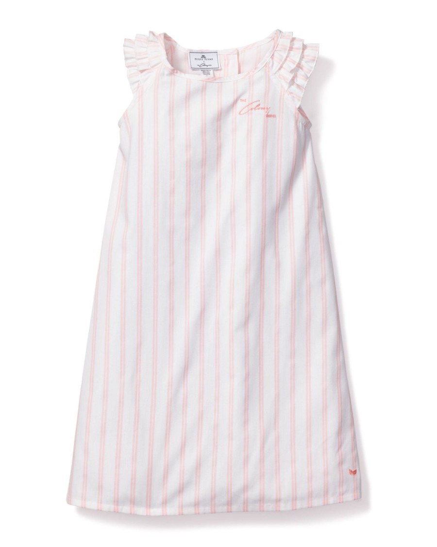 Kids Petite Plume Nightgowns | Colony Hotel X Petite Plume Girl'S Pink And White Stripe Amelie Nightgown