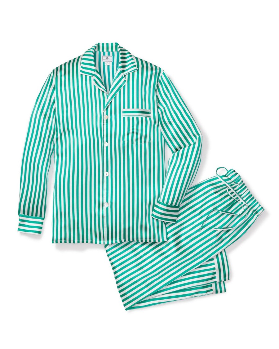 Men Petite Plume | Men'S Silk Pajama Set In Green Stripe