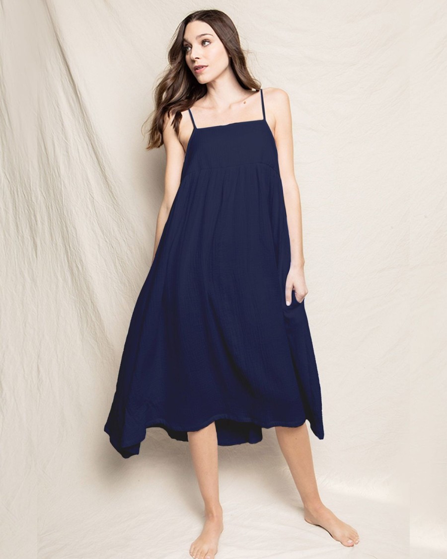 Women Petite Plume | Women'S Gauze Serene Sundress In Navy