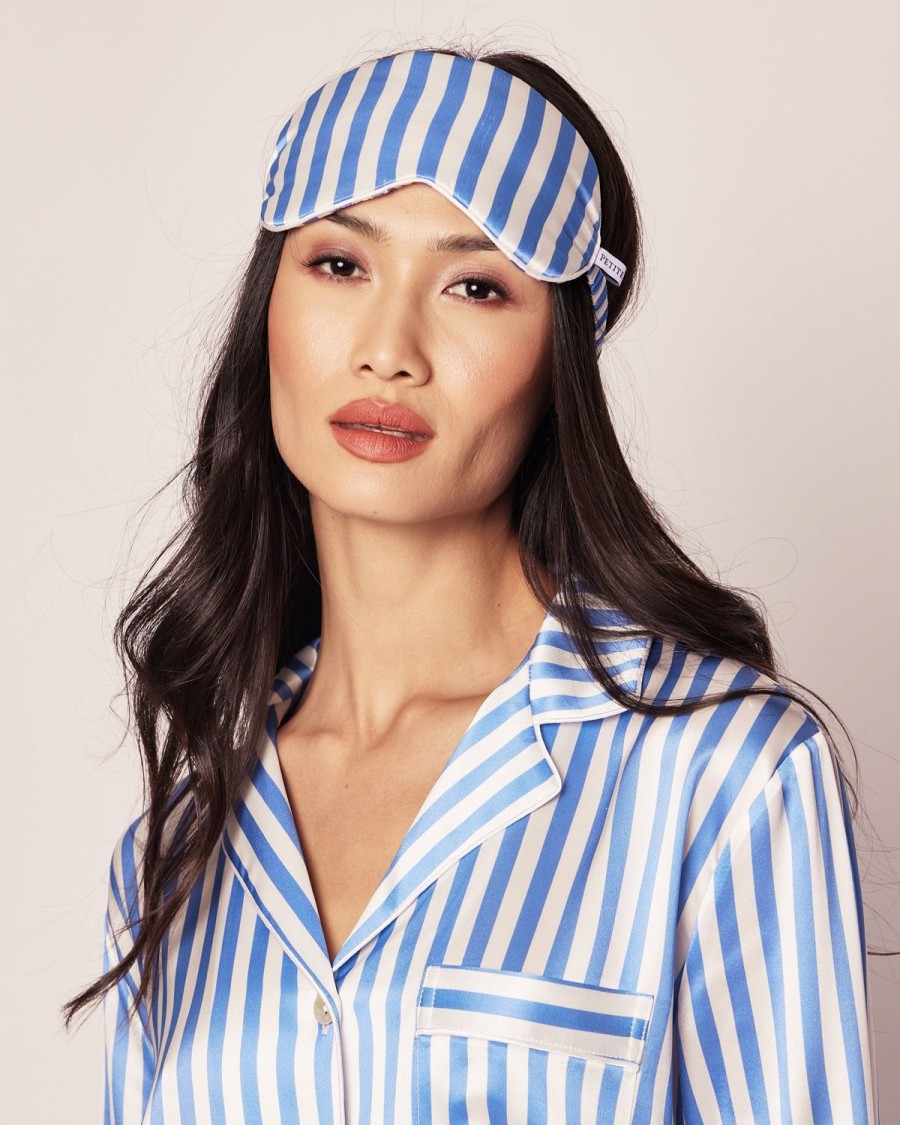 Women Petite Plume | Women'S Silk Sleep Mask In Azure Stripe