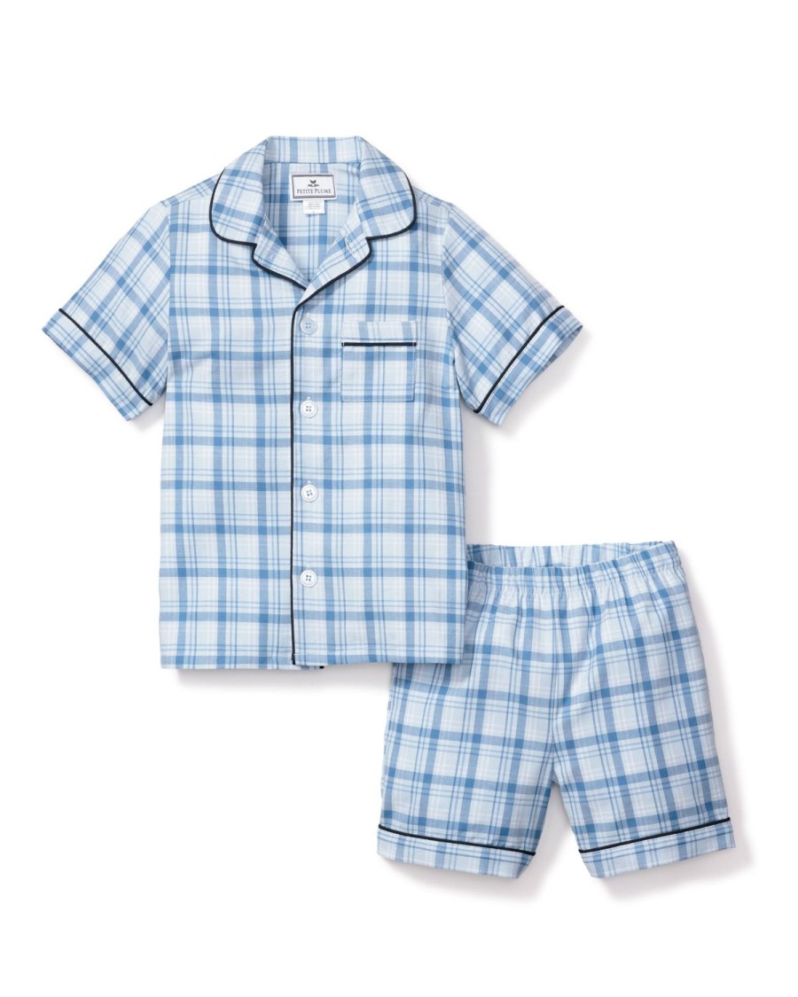 Kids Petite Plume Pajamas | Kid'S Twill Pajama Short Set In Seafarer Tartan