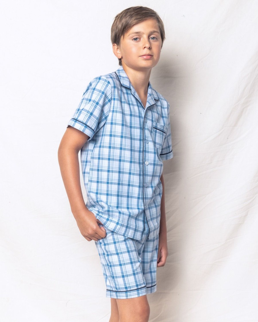 Kids Petite Plume Pajamas | Kid'S Twill Pajama Short Set In Seafarer Tartan