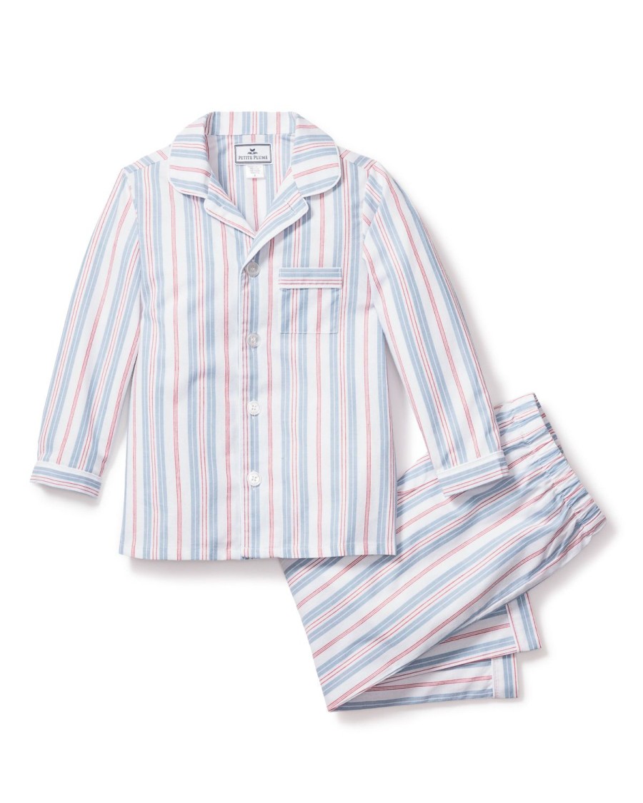 Kids Petite Plume Pajamas | Kid'S Twill Pajama Set In Vintage French Stripes